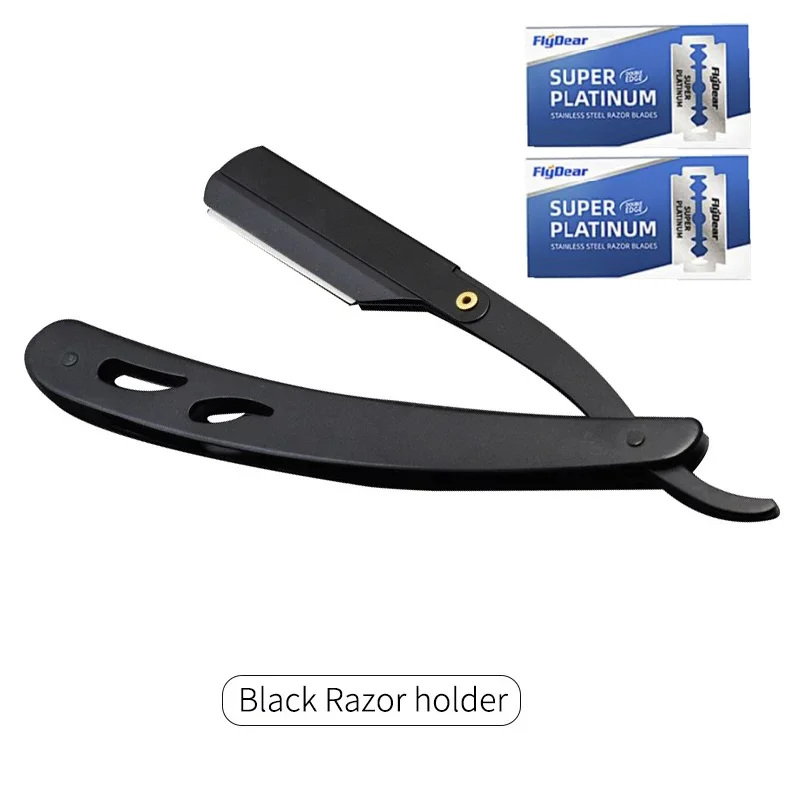 Men Shaving Barber Tools Hair Razor and Blades Antique Black Folding Shaving Knife Stainless Steel Straight Razor Holder