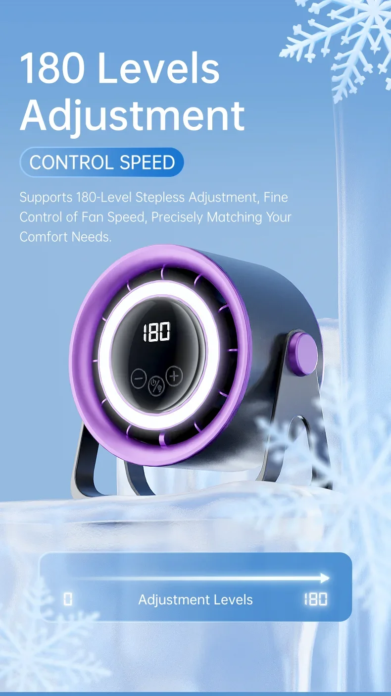 TINSOL 1800mAH Portable Electric Fan with Ambient Light Turbo Mute Electric Fan Desktop Wall Mount Ceiling Air Cooler