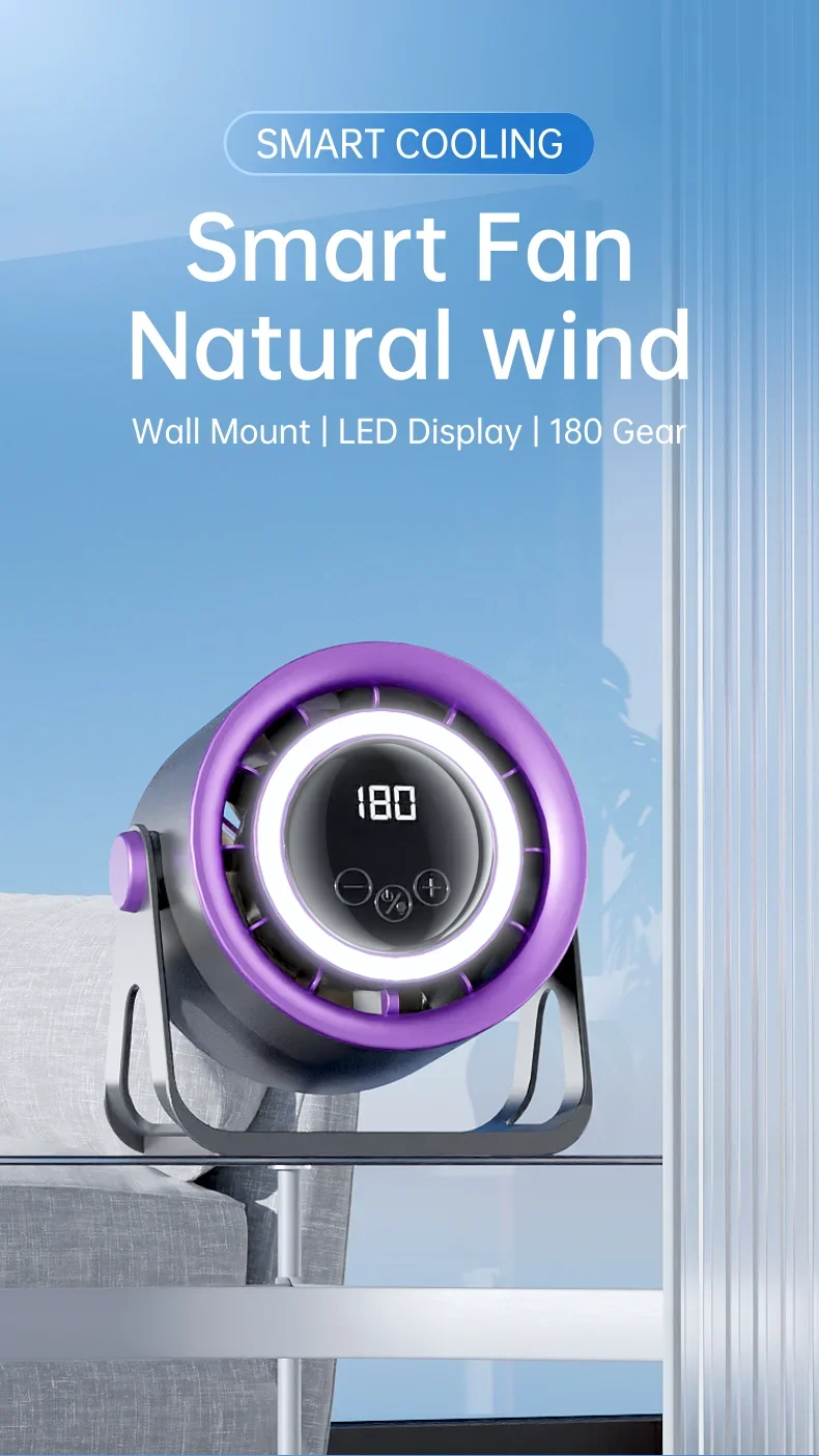 TINSOL 1800mAH Portable Electric Fan with Ambient Light Turbo Mute Electric Fan Desktop Wall Mount Ceiling Air Cooler