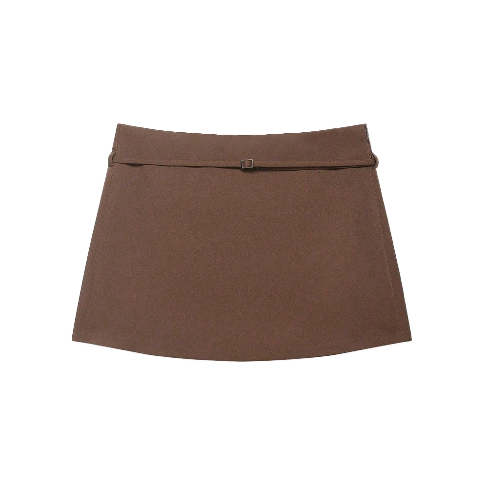 Women's Solid Color Skort with Belt Side Zipper Casual Shorts Skirts Fashionable And Stylish Women's Clothing