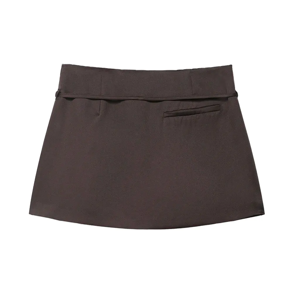 Women's Solid Color Skort with Belt Side Zipper Casual Shorts Skirts Fashionable And Stylish Women's Clothing
