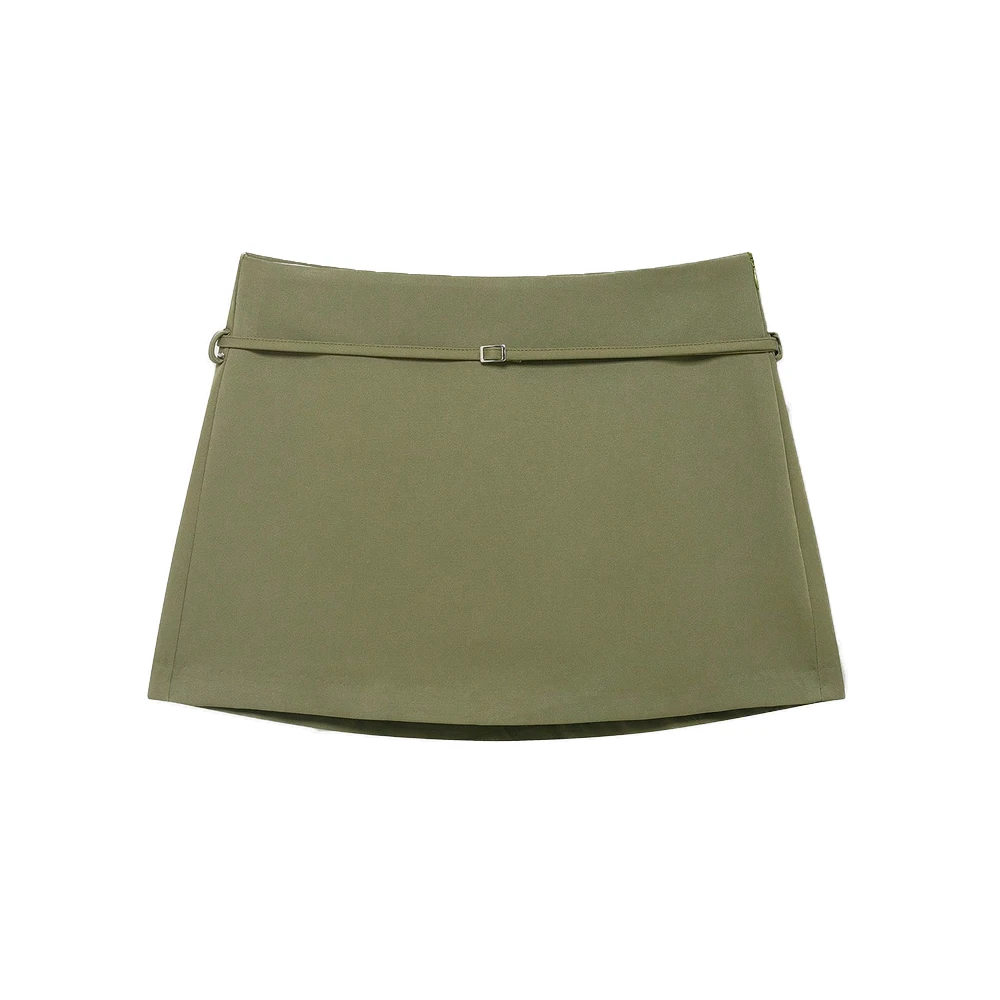 Women's Solid Color Skort with Belt Side Zipper Casual Shorts Skirts Fashionable And Stylish Women's Clothing