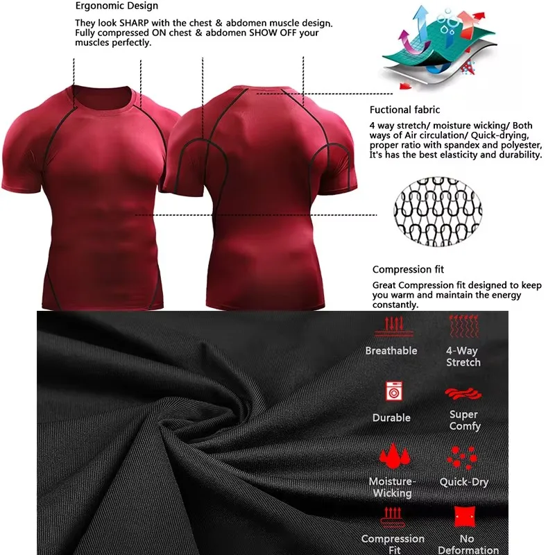 Men's Compression T-Shirt Summer Sportswear Running T Shirt Elastic Quick Dry Sport Tops Tee Athletic Gym Workout T Shirts Men