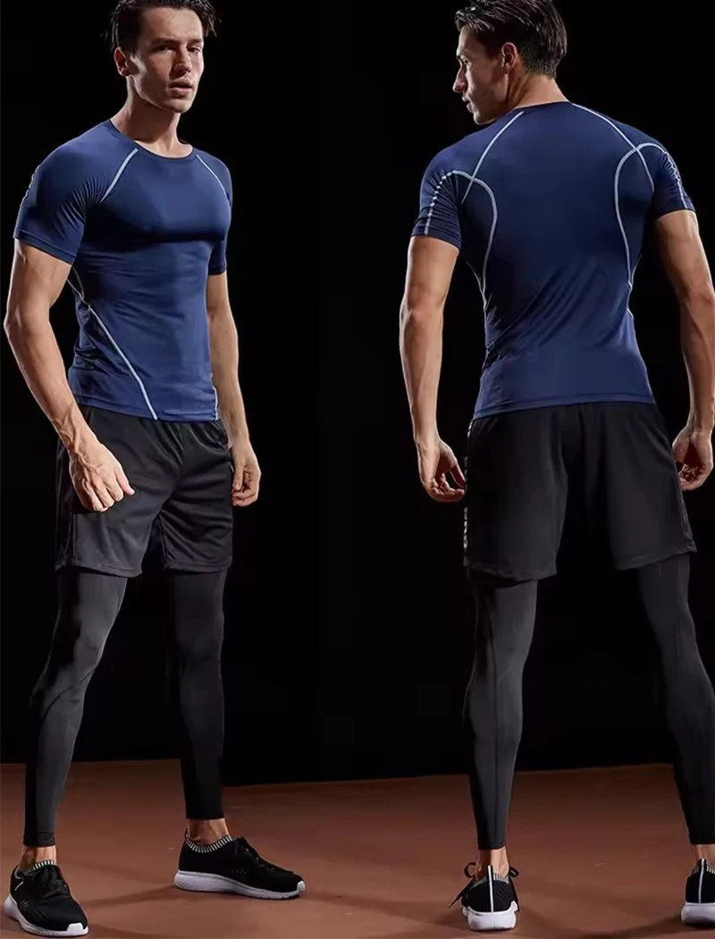 Men's Compression T-Shirt Summer Sportswear Running T Shirt Elastic Quick Dry Sport Tops Tee Athletic Gym Workout T Shirts Men