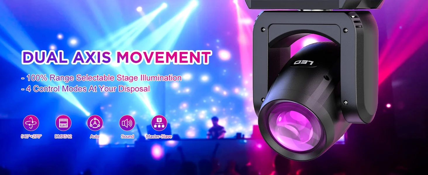 LeLeght 150W Moving Head LED DMX512 Spot Beam RGBW Wash GOBO 18 Prism Disco Stadium Party Light for Wedding Light Show Bar Club
