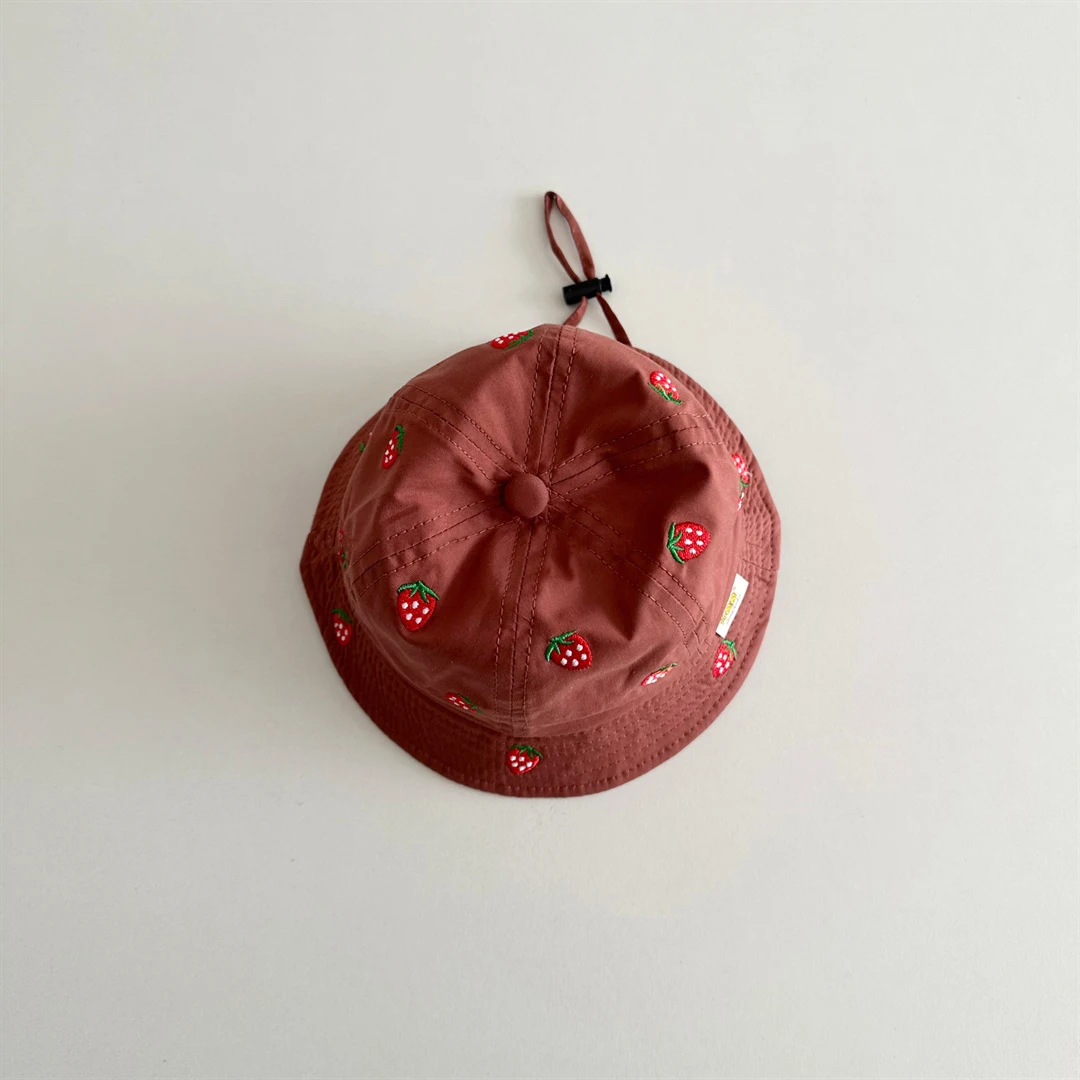 MILANCEL New Spring Baby Girls Hat 1-4T Sweet Embroidered Strawberry Kids Fisherman Hat Cute 6 Colors Children Sun Hat