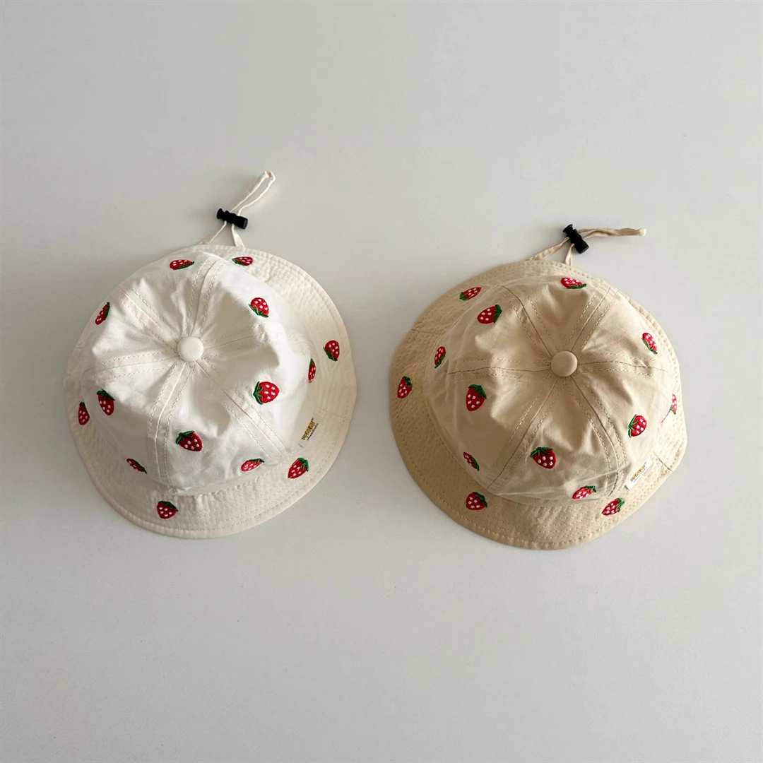 MILANCEL New Spring Baby Girls Hat 1-4T Sweet Embroidered Strawberry Kids Fisherman Hat Cute 6 Colors Children Sun Hat