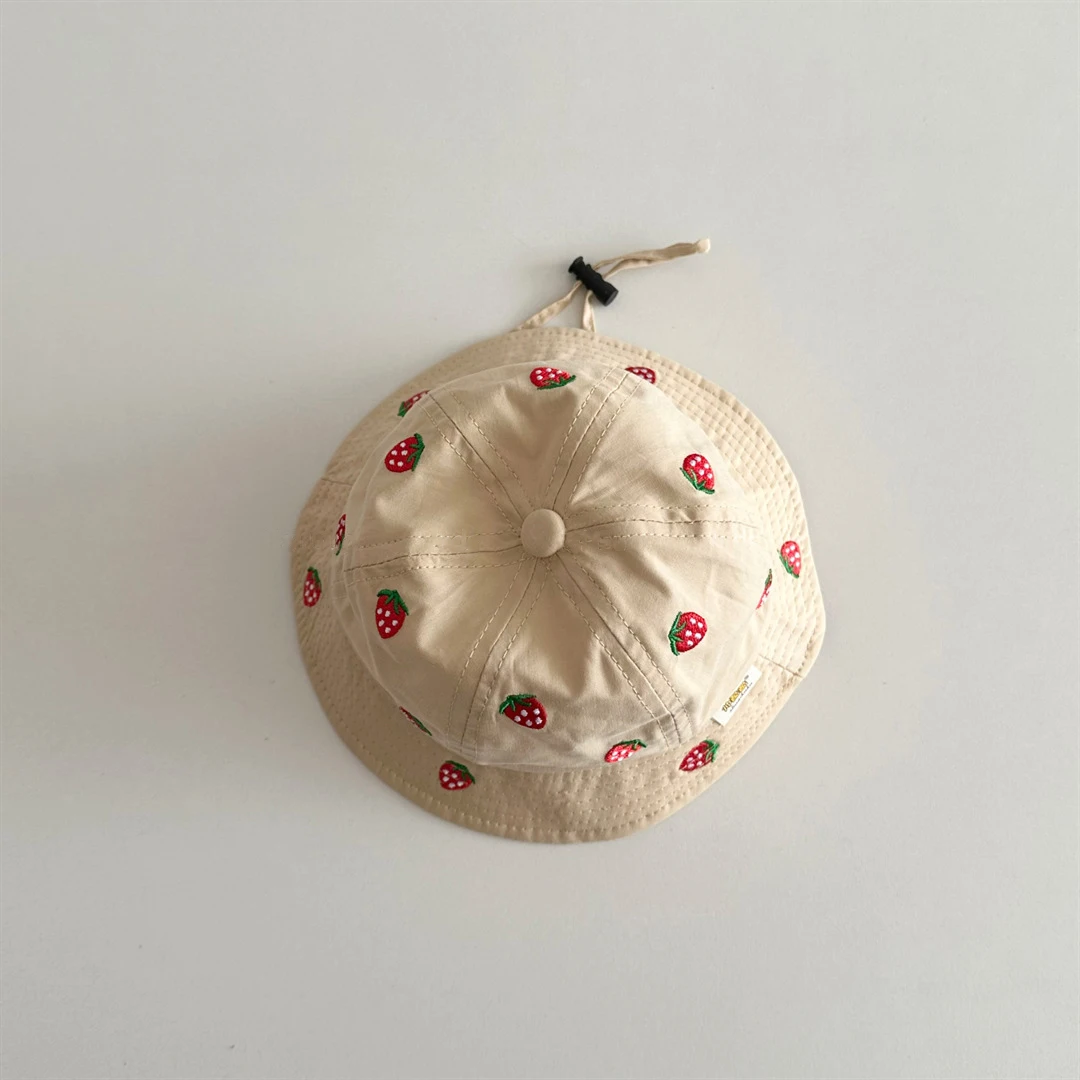 MILANCEL New Spring Baby Girls Hat 1-4T Sweet Embroidered Strawberry Kids Fisherman Hat Cute 6 Colors Children Sun Hat