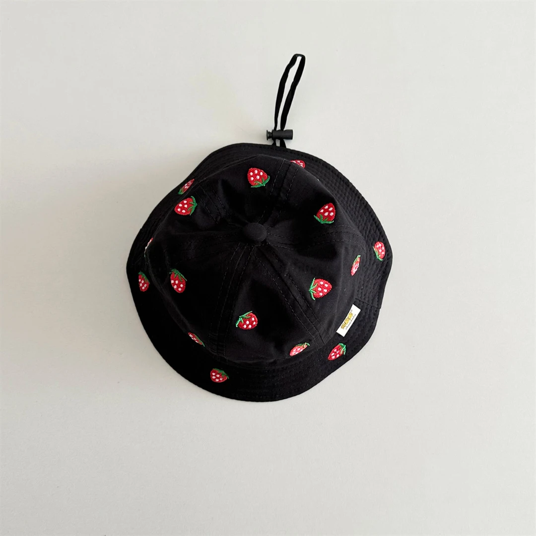 MILANCEL New Spring Baby Girls Hat 1-4T Sweet Embroidered Strawberry Kids Fisherman Hat Cute 6 Colors Children Sun Hat