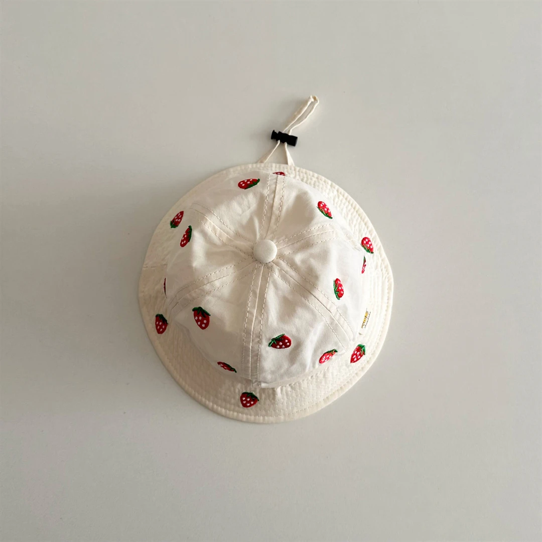 MILANCEL New Spring Baby Girls Hat 1-4T Sweet Embroidered Strawberry Kids Fisherman Hat Cute 6 Colors Children Sun Hat