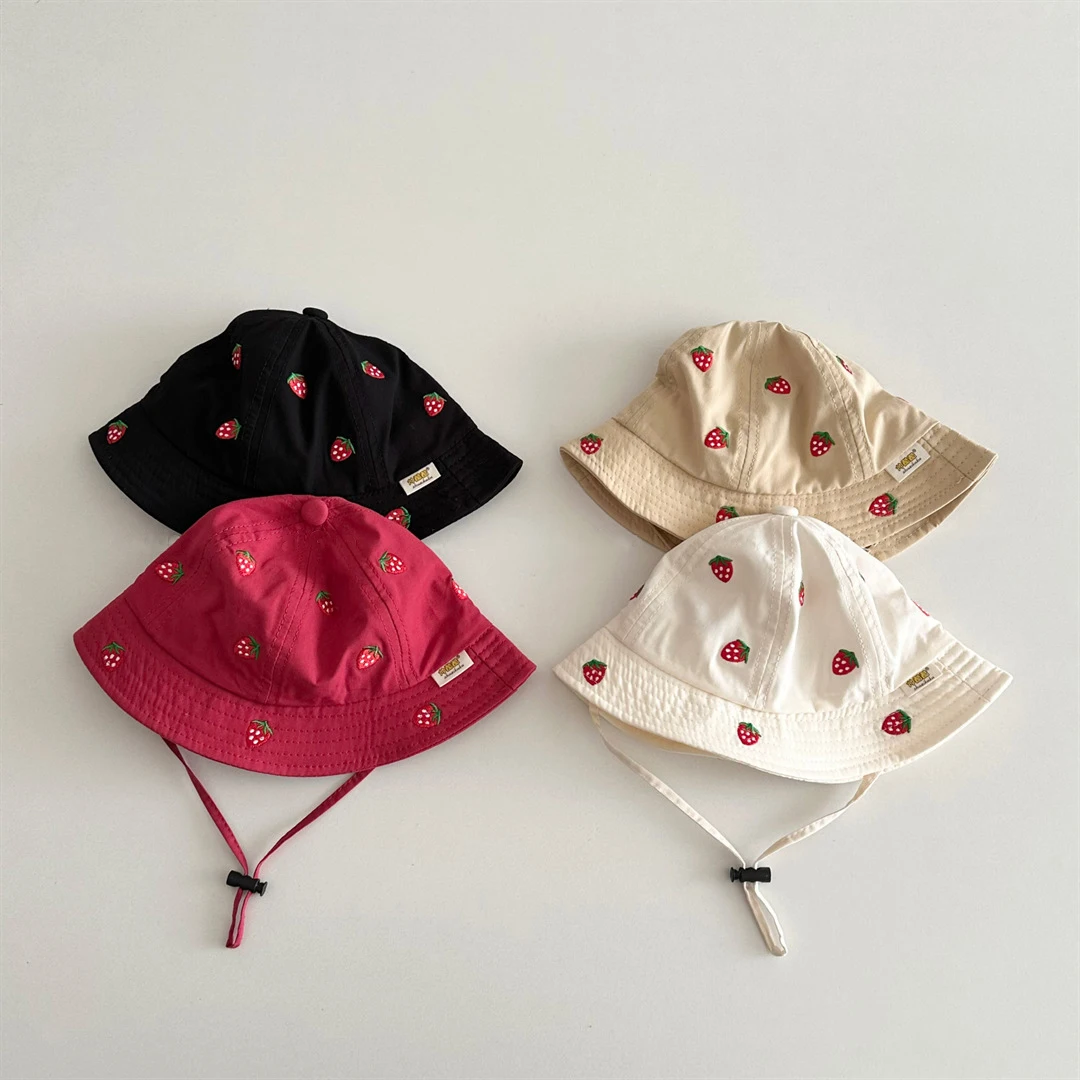 MILANCEL New Spring Baby Girls Hat 1-4T Sweet Embroidered Strawberry Kids Fisherman Hat Cute 6 Colors Children Sun Hat