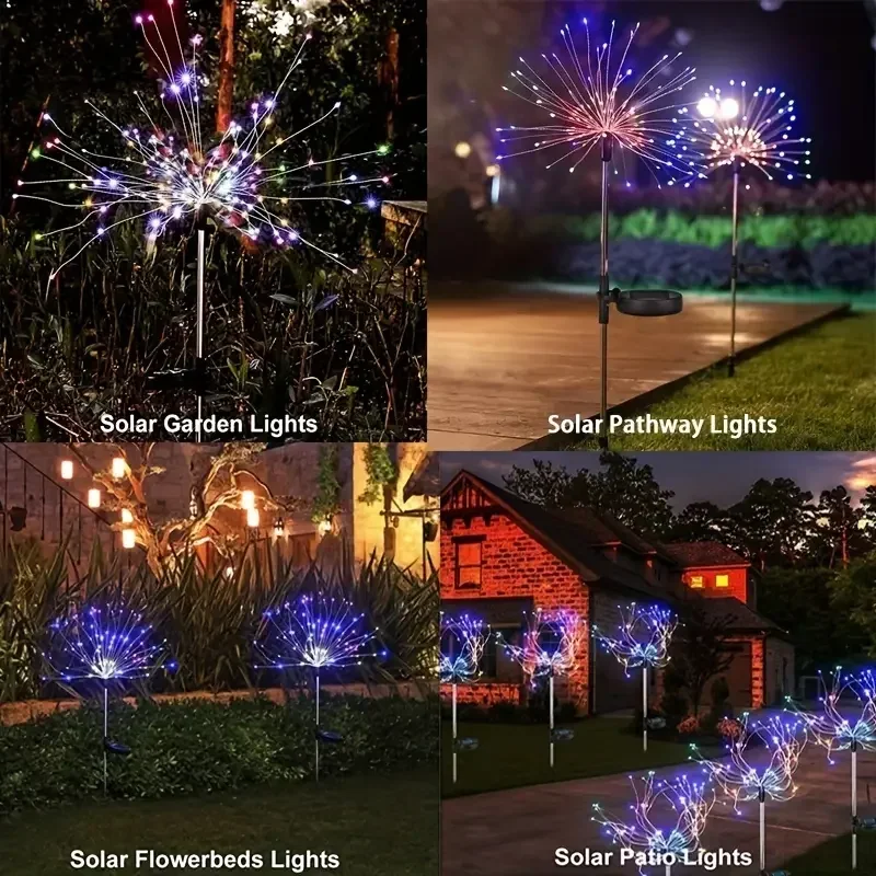 200LEDs Solar Fireworks Lights Outdoor Waterproof Solar Garden Lights 8 Lighting Modes With Remote Control Decorations Light