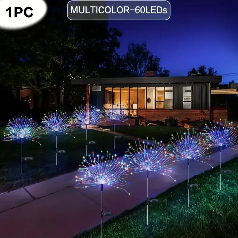 200LEDs Solar Fireworks Lights Outdoor Waterproof Solar Garden Lights 8 Lighting Modes With Remote Control Decorations Light