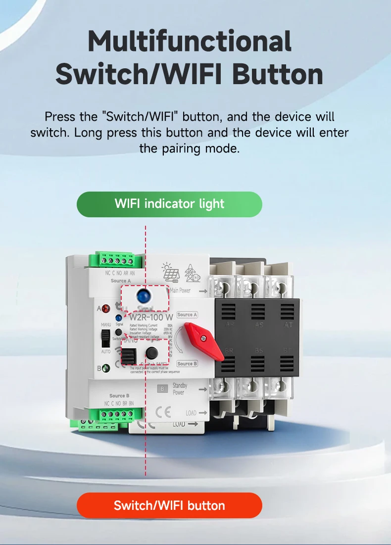 GEYA WIFI Smart ATS 2P 4P 230VAC Dual Power Automatic Transfer Switch Uninterrupted Remote Automatic Control Power Switcher Tuya