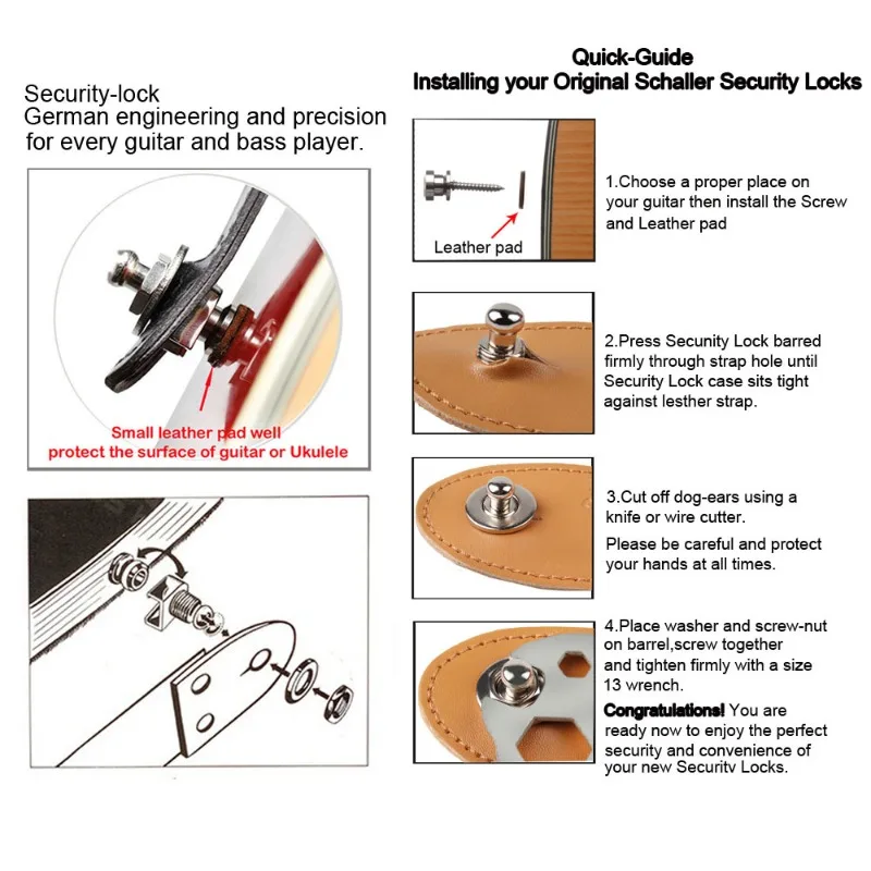 Guitar Strap Lock Button Quick Release Alloy Copper Bass Security Straplocks Buttons Strap Retainer System Guitar Accessories