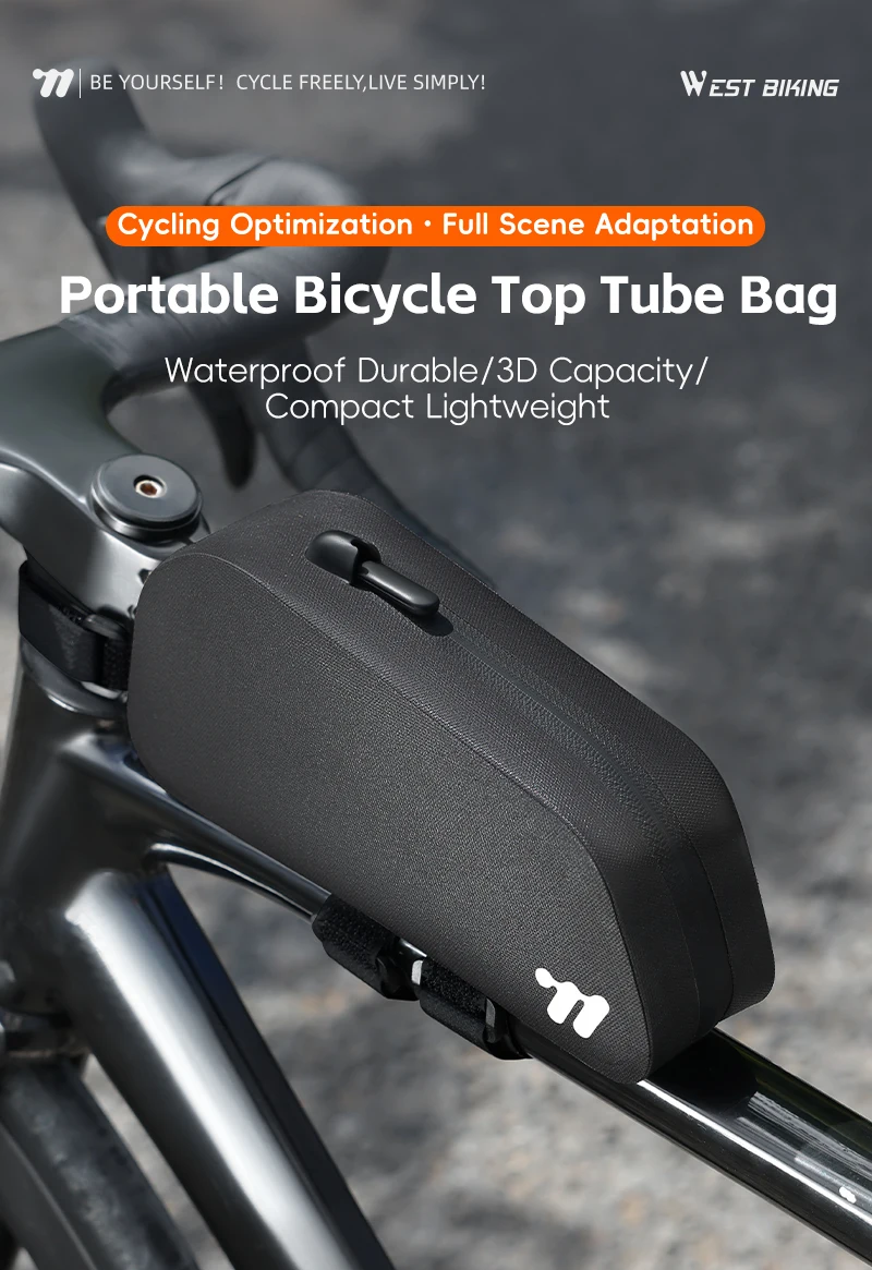 WEST BIKING Bicycle Top Tube Bag 1L TPU Hard Shell Waterproof Bike Front Frame Bag Cycling Tool Storage Bag Bike Accessories