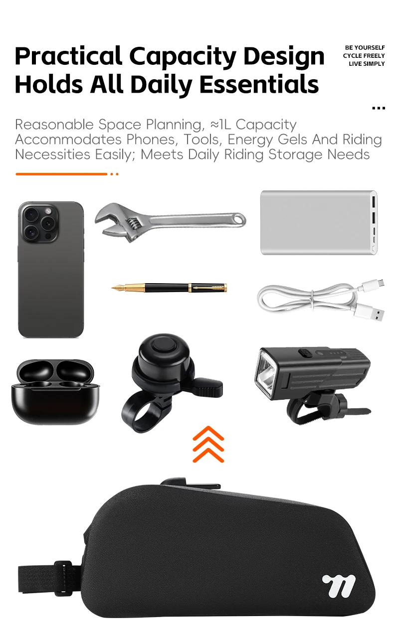 WEST BIKING Bicycle Top Tube Bag 1L TPU Hard Shell Waterproof Bike Front Frame Bag Cycling Tool Storage Bag Bike Accessories