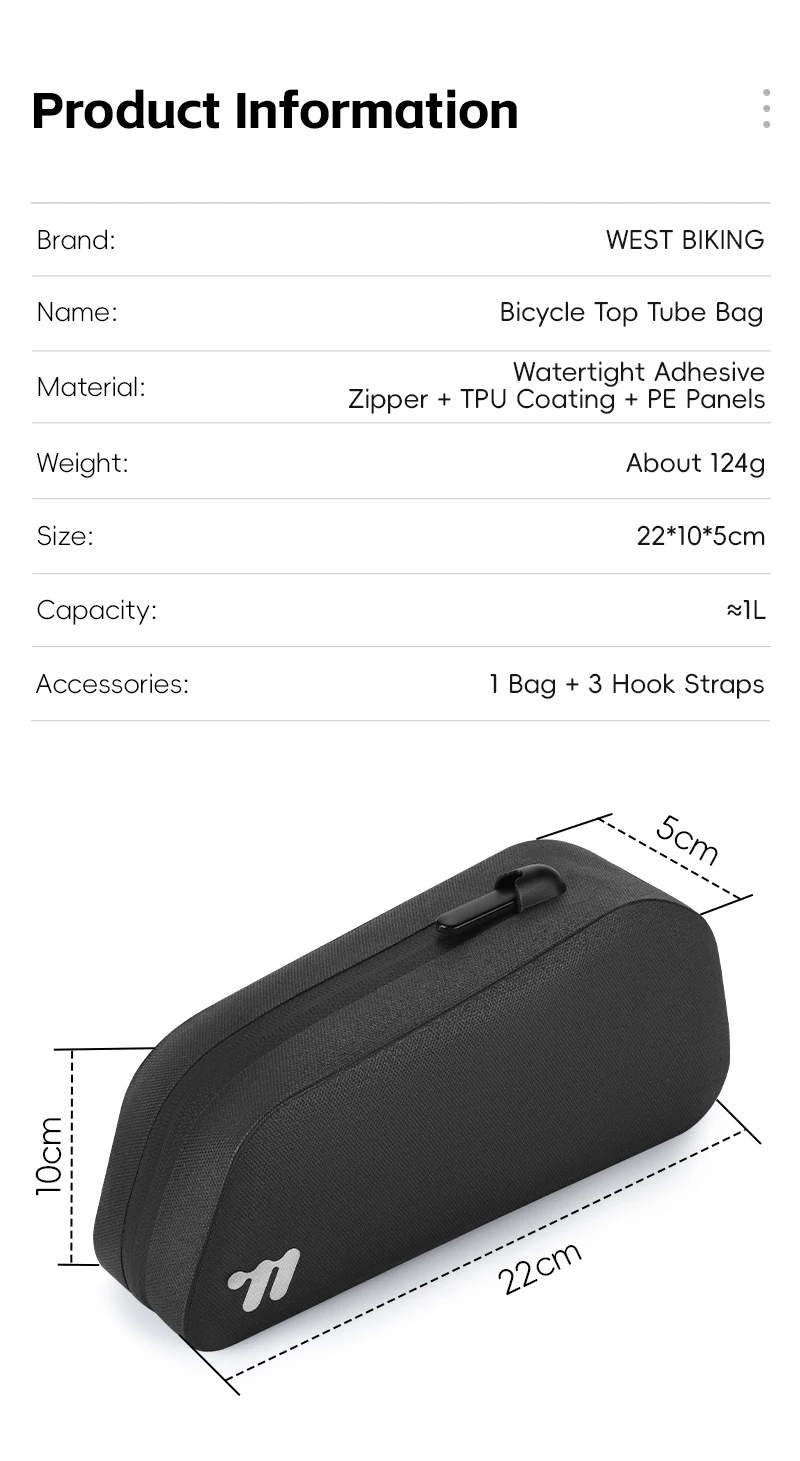 WEST BIKING Bicycle Top Tube Bag 1L TPU Hard Shell Waterproof Bike Front Frame Bag Cycling Tool Storage Bag Bike Accessories