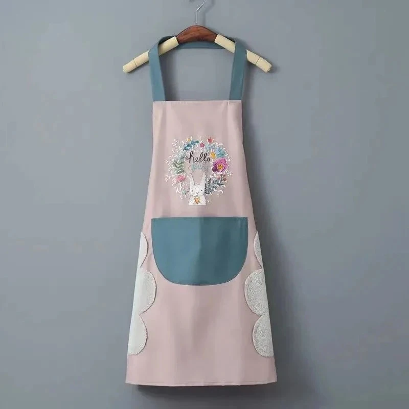 Hand-wiping Aprons For Women Rabbit Print Kitchen Cooking Apron Household Oil-proof Waterproof Apron Adult Waist Fashion Uniform