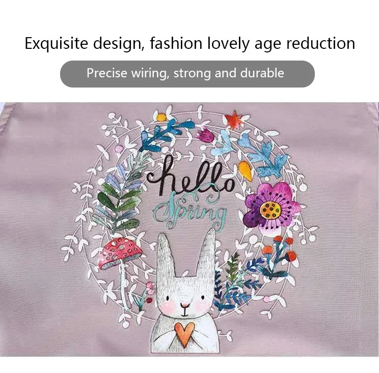 Hand-wiping Aprons For Women Rabbit Print Kitchen Cooking Apron Household Oil-proof Waterproof Apron Adult Waist Fashion Uniform