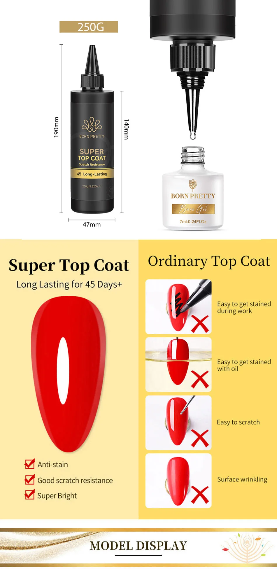 BORN PRETTY 250g Super Top Coat Gel Nail Polish Base Gel Matte Top Coat Jelly Gel Rubber Base Gel Soak Off Big Volume Varnish