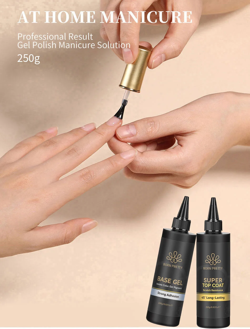 BORN PRETTY 250g Super Top Coat Gel Nail Polish Base Gel Matte Top Coat Jelly Gel Rubber Base Gel Soak Off Big Volume Varnish