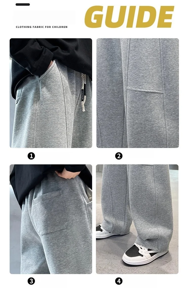 2026 New Spring Casual Kids Pants Black Elastic Waist Straight Leg Sweatpants for Boys Loose Pocket Children Trousers