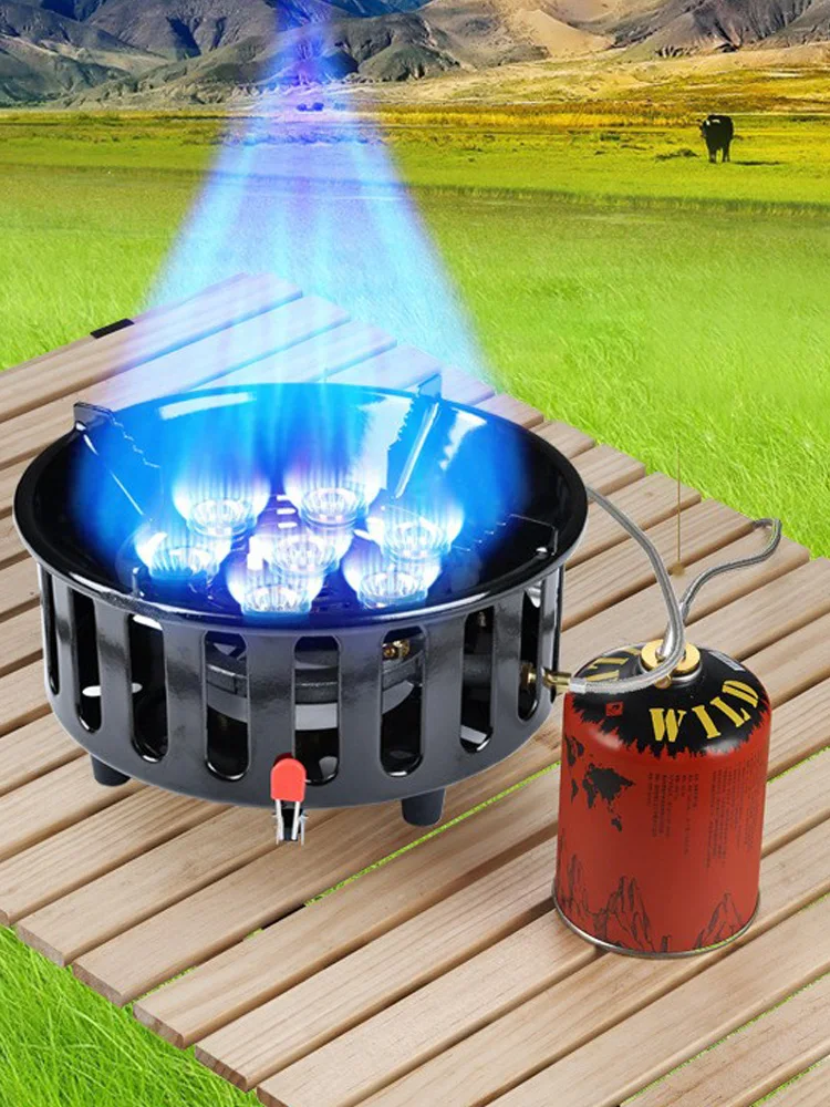 19800W High-Power Strong Fire 7-Core Camping Stove Portable Gas Burner Windproof Electronic Ignition Camping Equipment