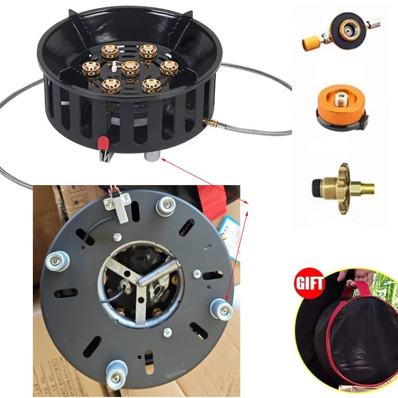 19800W High-Power Strong Fire 7-Core Camping Stove Portable Gas Burner Windproof Electronic Ignition Camping Equipment