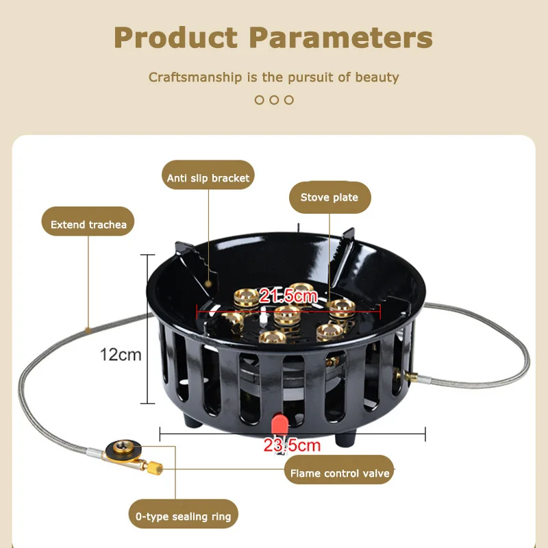 19800W High-Power Strong Fire 7-Core Camping Stove Portable Gas Burner Windproof Electronic Ignition Camping Equipment