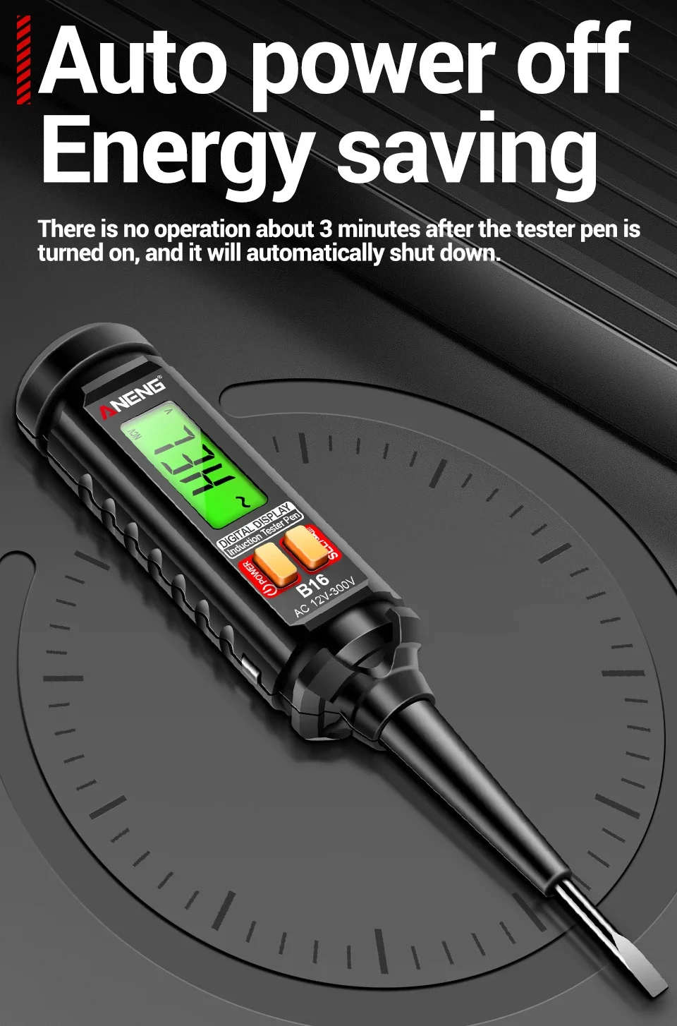 12V-300V AC Voltage Sensing Digital Tester Pen ANENG B16 Word Screwdriver Non-Contact NCV Voltage Sound and Light Alarm Detector