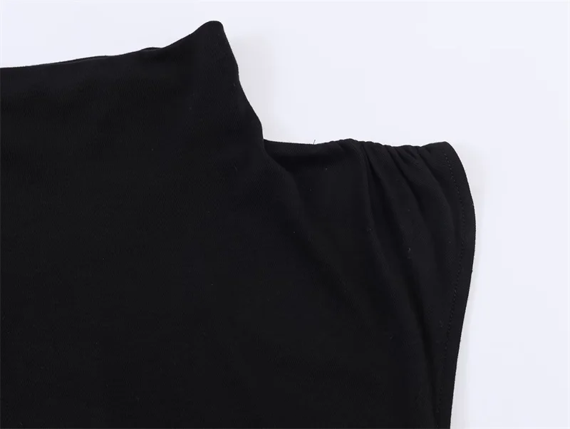 Women's Top 2026 Spring New Style Black Short-Sleeve High-Neck Asymmetrical Pleated Decorative Top Elegant and Stylish Personal