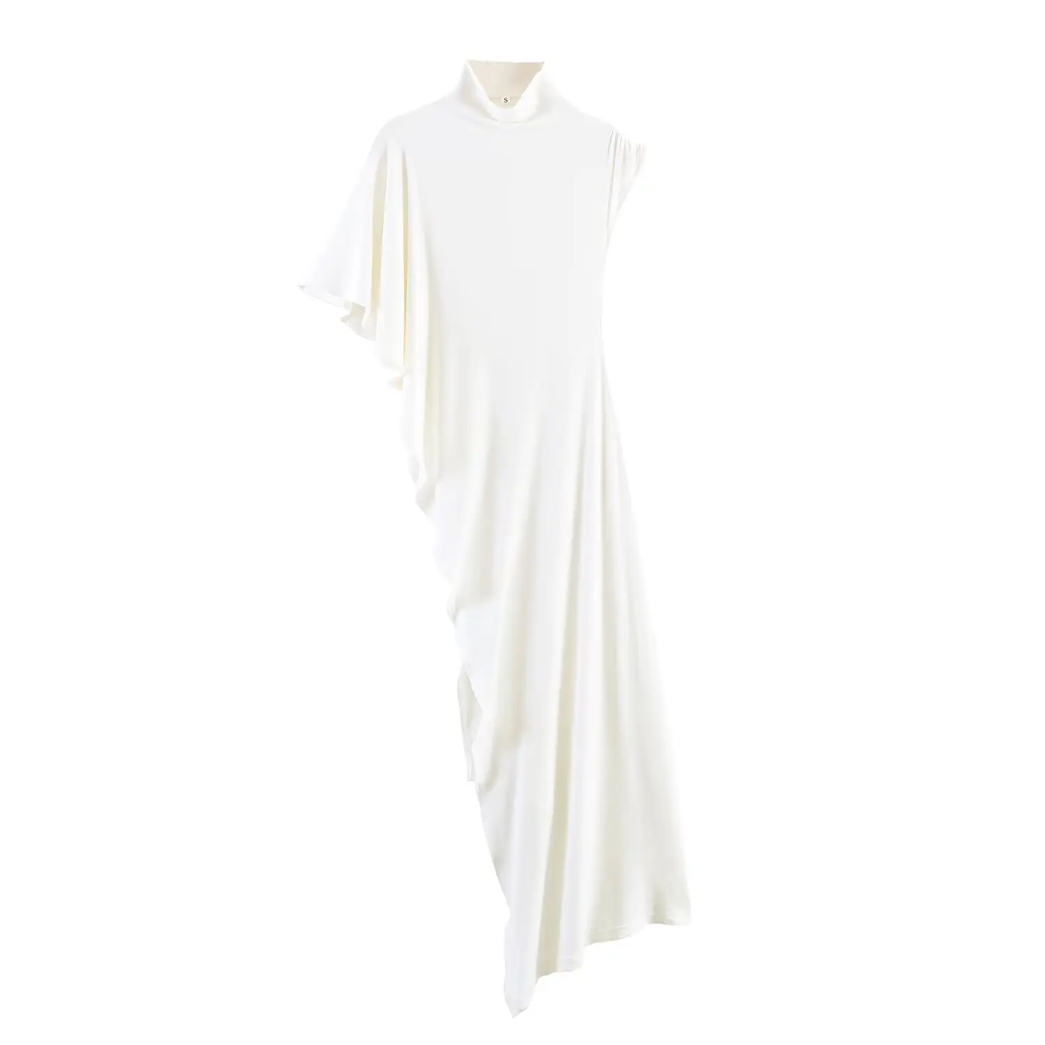 Women's Top 2026 Spring New Style Black Short-Sleeve High-Neck Asymmetrical Pleated Decorative Top Elegant and Stylish Personal