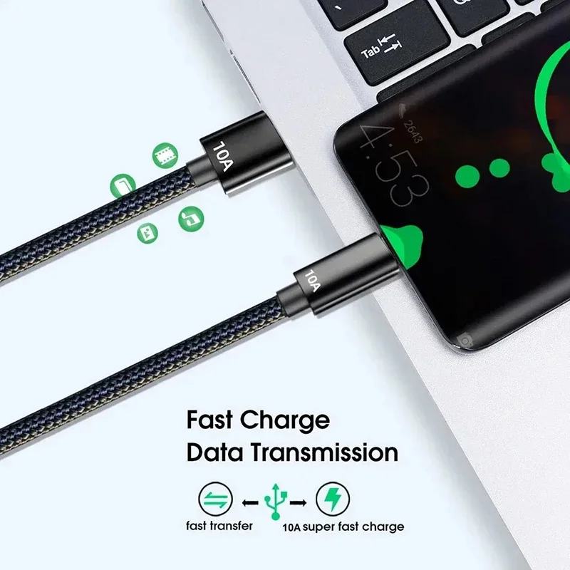 New 10A 120W Fast Charging Type C Cable Usb Data Transfer Data Cord For Xiaomi Oneplus Realme Huawei 0.25/0.5/1/1.5/2/3m