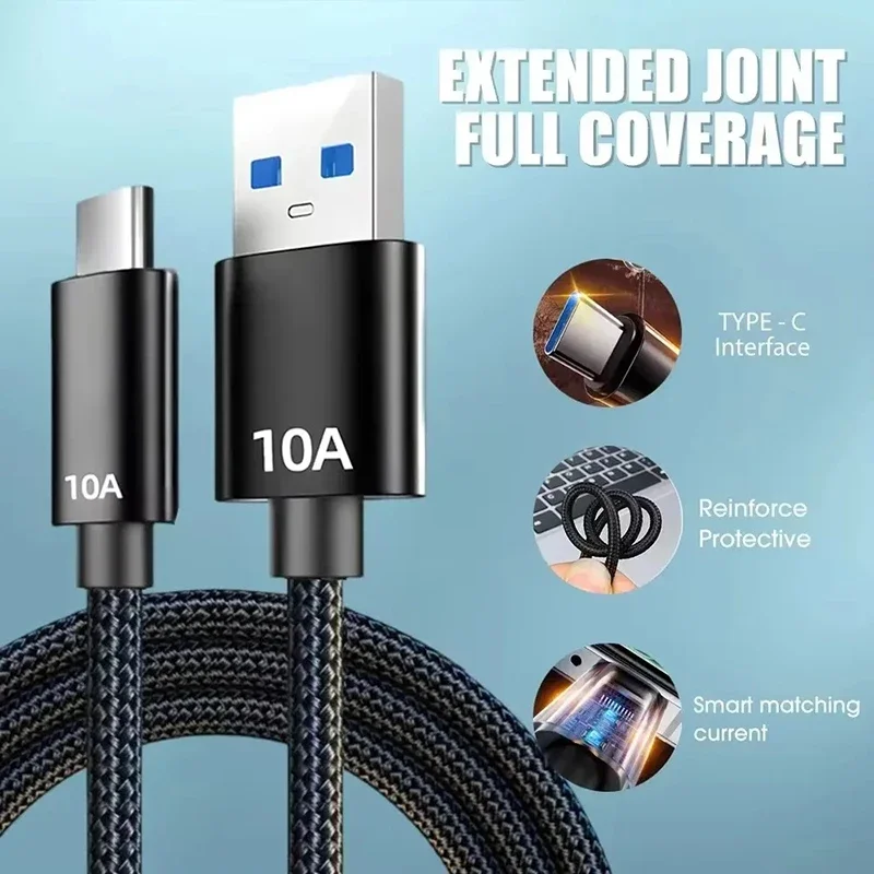 New 10A 120W Fast Charging Type C Cable Usb Data Transfer Data Cord For Xiaomi Oneplus Realme Huawei 0.25/0.5/1/1.5/2/3m