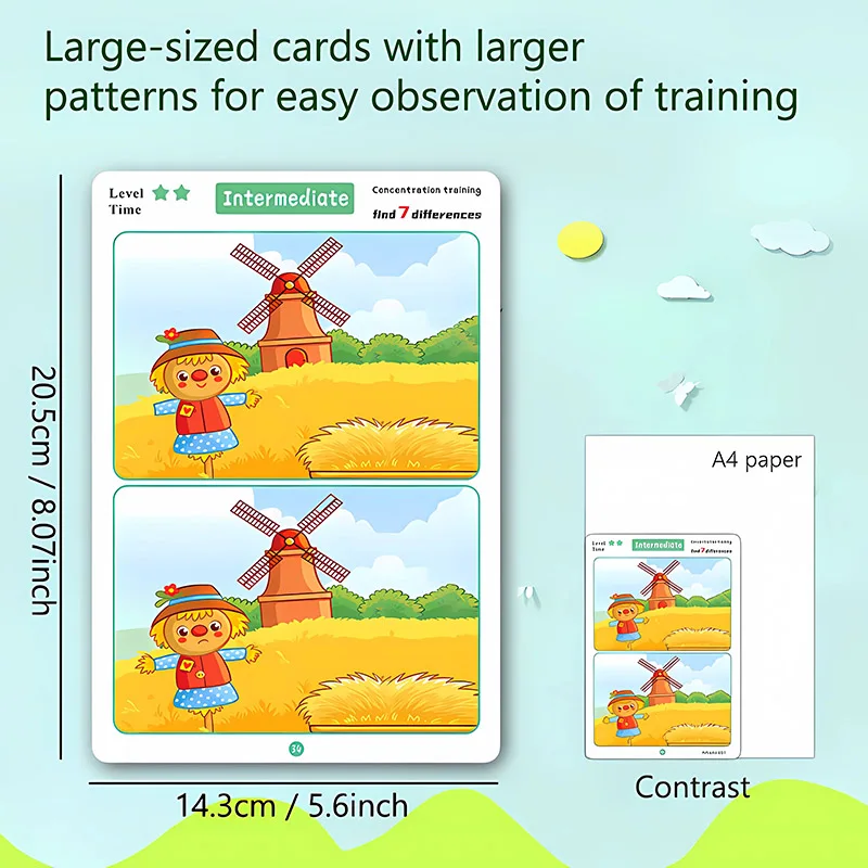 Children's Educational Games, Focus and Observation Training, Spot the Difference, from Hyperactivity to Concentration, Educational Game Cards, Can Be Wiped Off and Reused, Suitable for Holiday Gifts