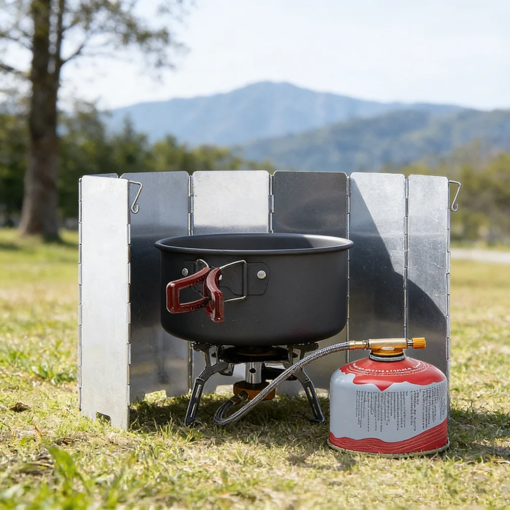 8 Plates / 10 Plates Aluminum Alloy Stove Windscreen Ultralight Foldable Stove Windshield Camping Stove Gas Stove Wind Shield