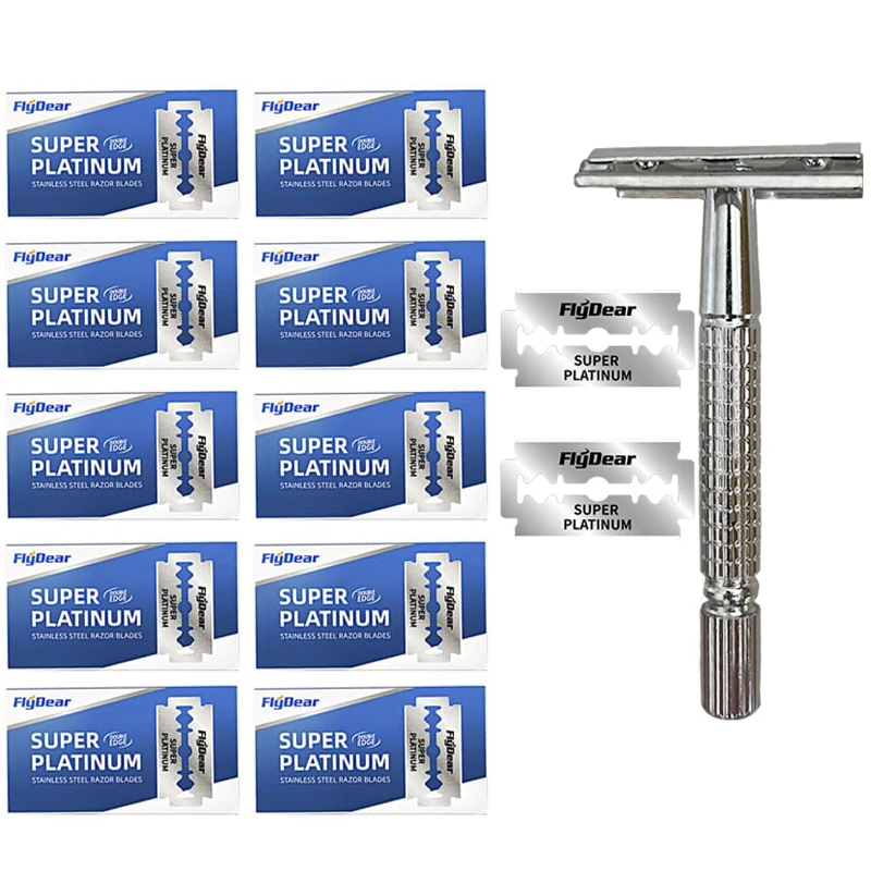 1 Pcs Shaving Razor + 10/20/40/100 Pcs Manual Shaver for Men Barbershop Razor Stainless Steel Shank Is Easy To Use Safety Razor