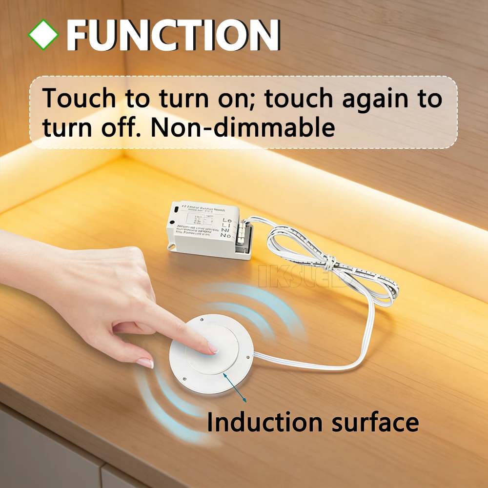 220V LED Touch ON/OFF Sensor Switch Penetrating Wood Panel Smart Home Customized for Lighting Control Used for cupboard