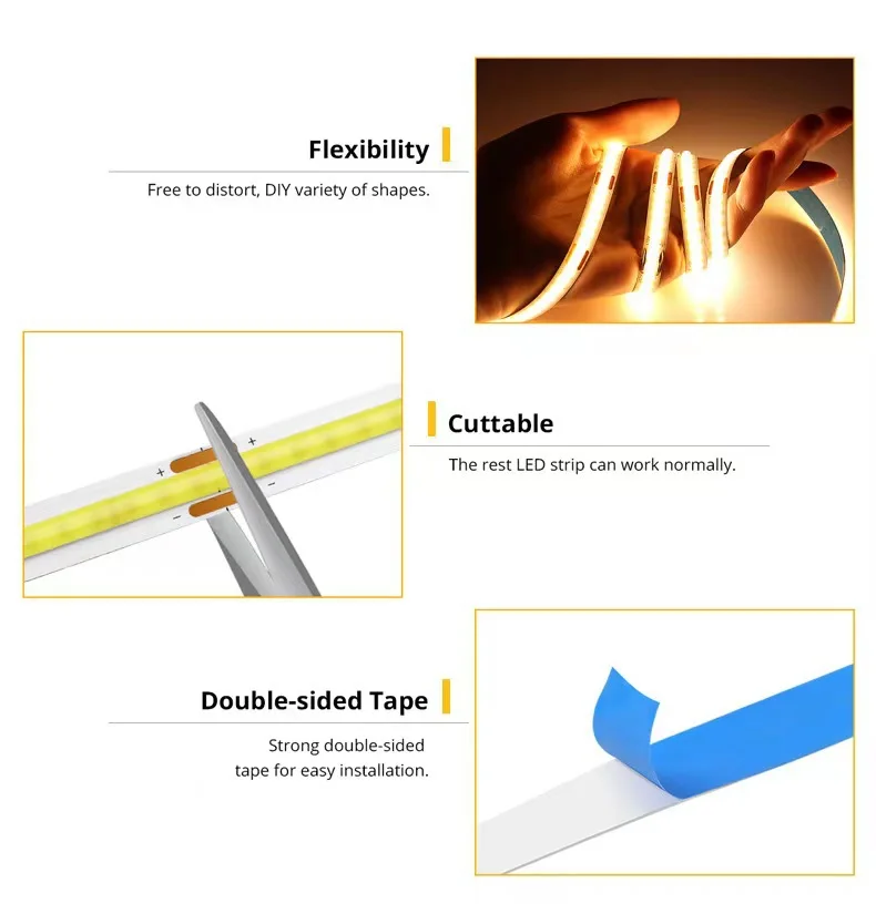 5V USB COB LED Strip Light Touch Dimmer Flexible Light Tape Waterproof 320LEDs/m for Room Cabinet Mirror DIY Ambient Backlight