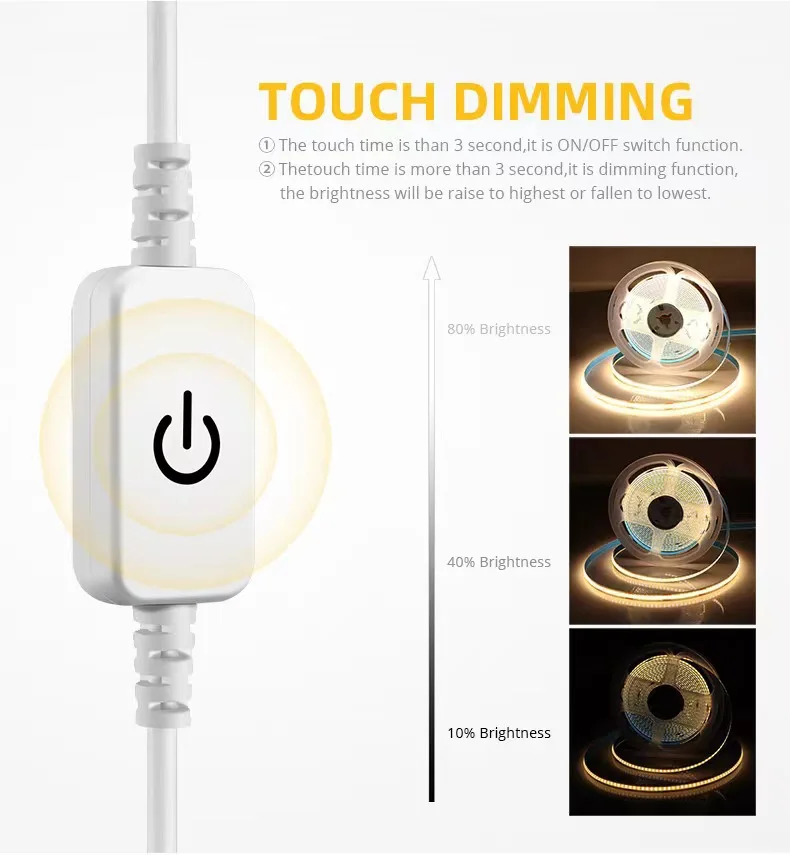 5V USB COB LED Strip Light Touch Dimmer Flexible Light Tape Waterproof 320LEDs/m for Room Cabinet Mirror DIY Ambient Backlight