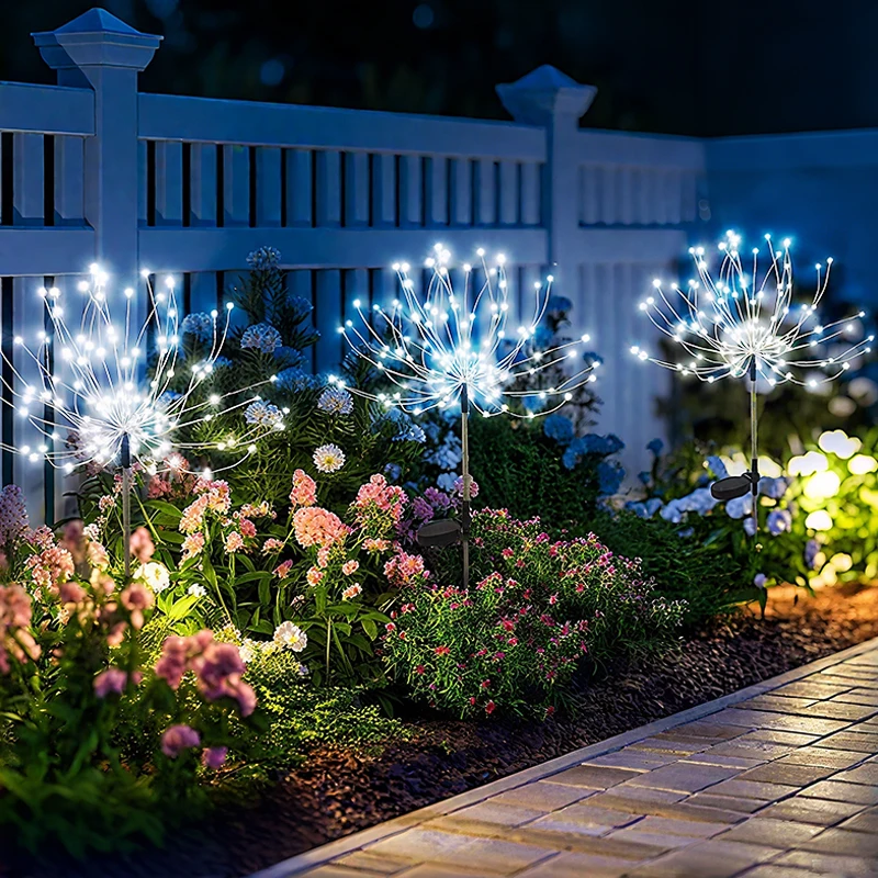 Outdoor LED Solar Firework Lights Waterproof Garden Stake Fairy Lights for Pathway Yard Balcony Lawn Patio