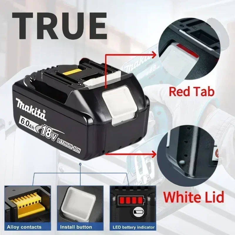 100% Original Makita 18V Tool Battery, 6.0Ah Stable Power Output,for Makita 18V LXT Series Power Tool Replace The Battery
