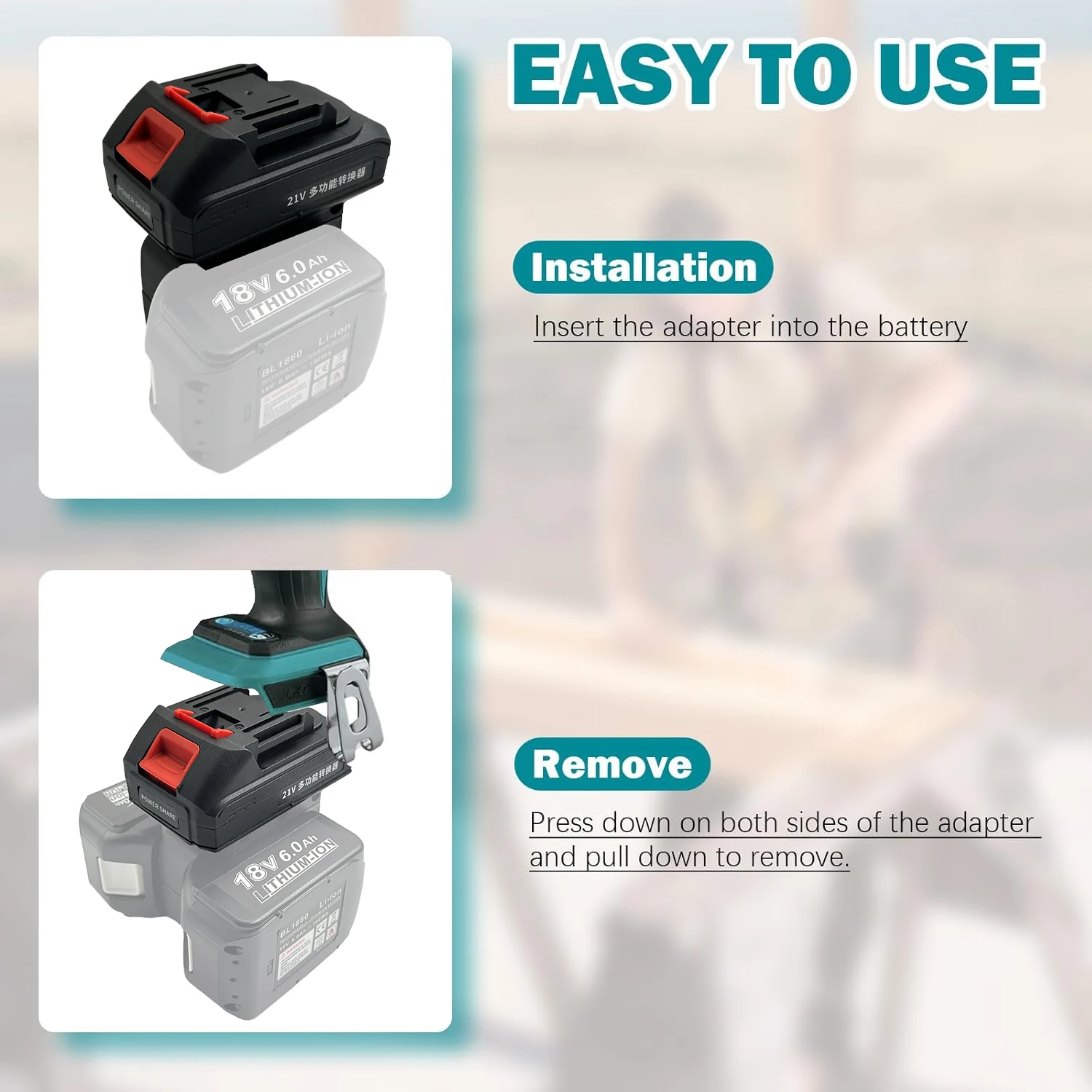 2 in 1 Battery Adapter for Makita 18V Batteries Work for Makita Impact Drill Wrench Screwdrivers(No battery,No Tools)