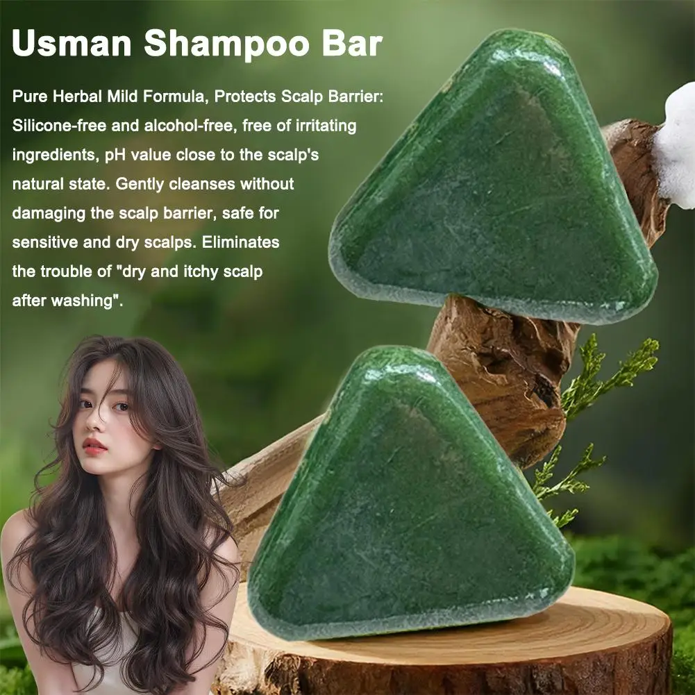 1-10PCS Triangle Shampoo Bar, Usman Grass Shampoo Bar,Nature Seven Green Soap Shampoo, Calming & Strengthens Hair for Women Men