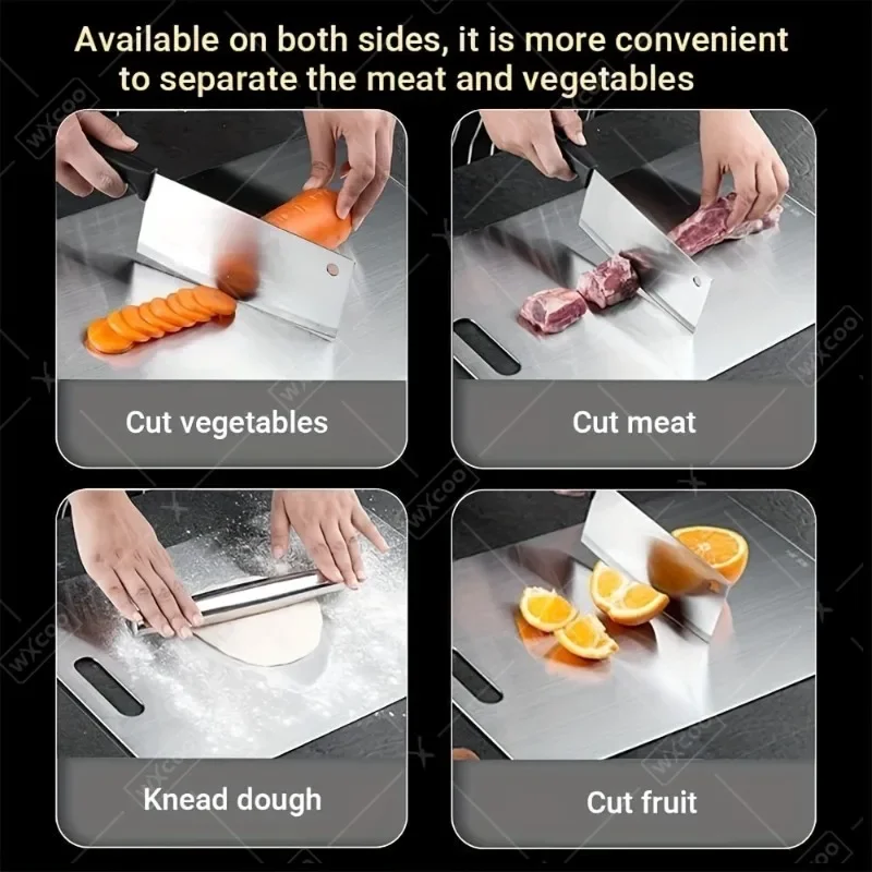 WXCOO Chopping Board Stainless Steel Double Sided Thickened Kneading Dough Board Kitchen Household Fruit Cutting Block