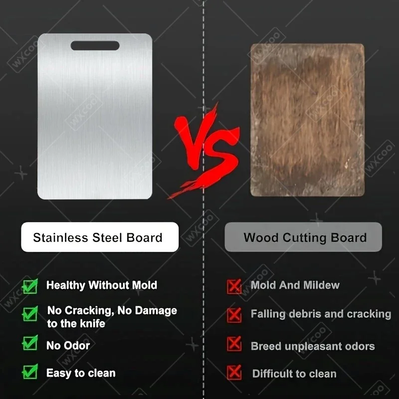 WXCOO Chopping Board Stainless Steel Double Sided Thickened Kneading Dough Board Kitchen Household Fruit Cutting Block