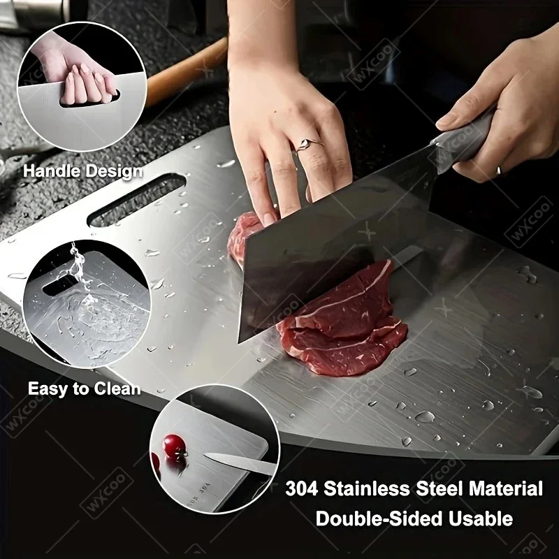 WXCOO Chopping Board Stainless Steel Double Sided Thickened Kneading Dough Board Kitchen Household Fruit Cutting Block