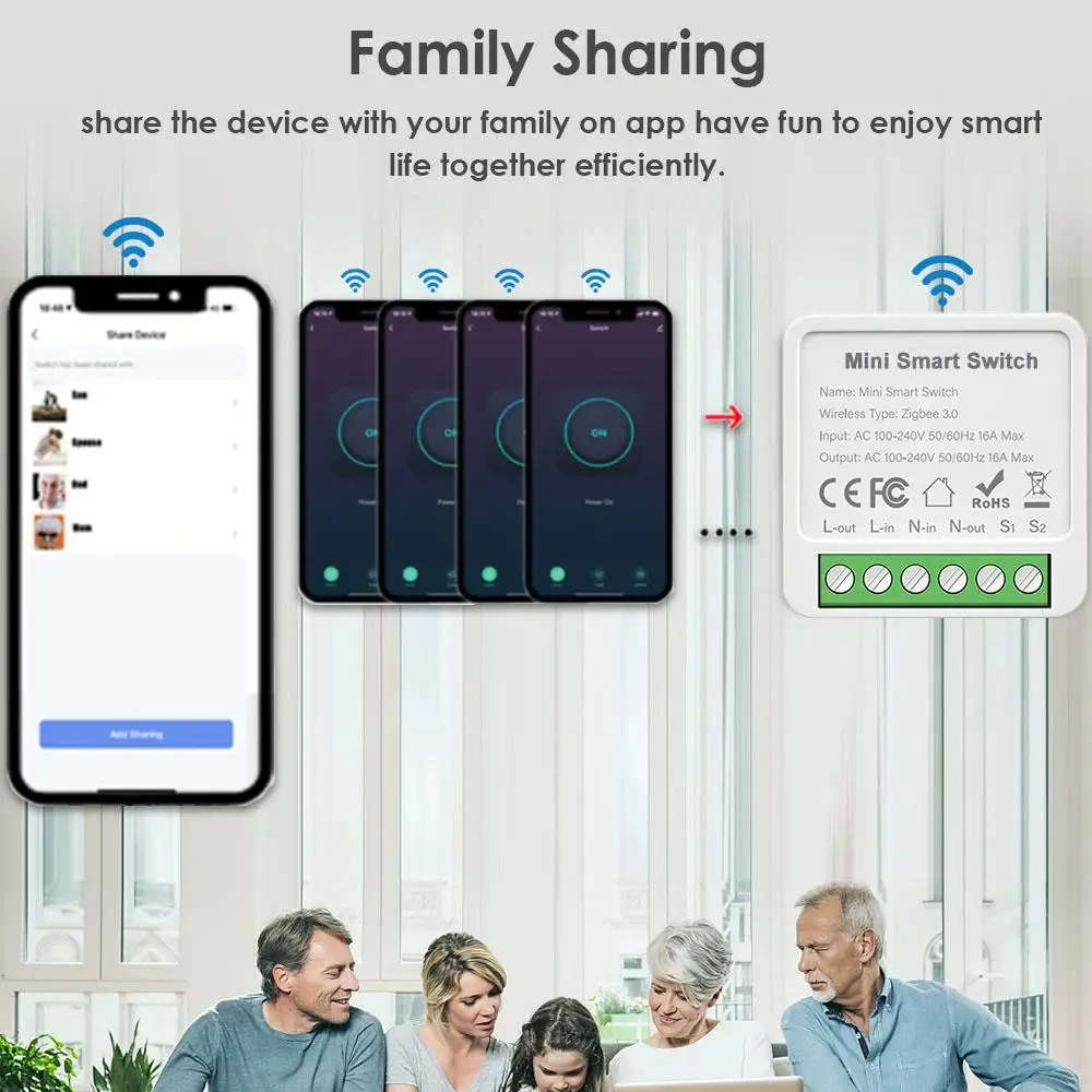 WIFI/ZigBee Smart Mini Smart Light Switch 2 Way Control Breaker Relay 16A Smart Life APP Voice Control For Tuya Alexa Google