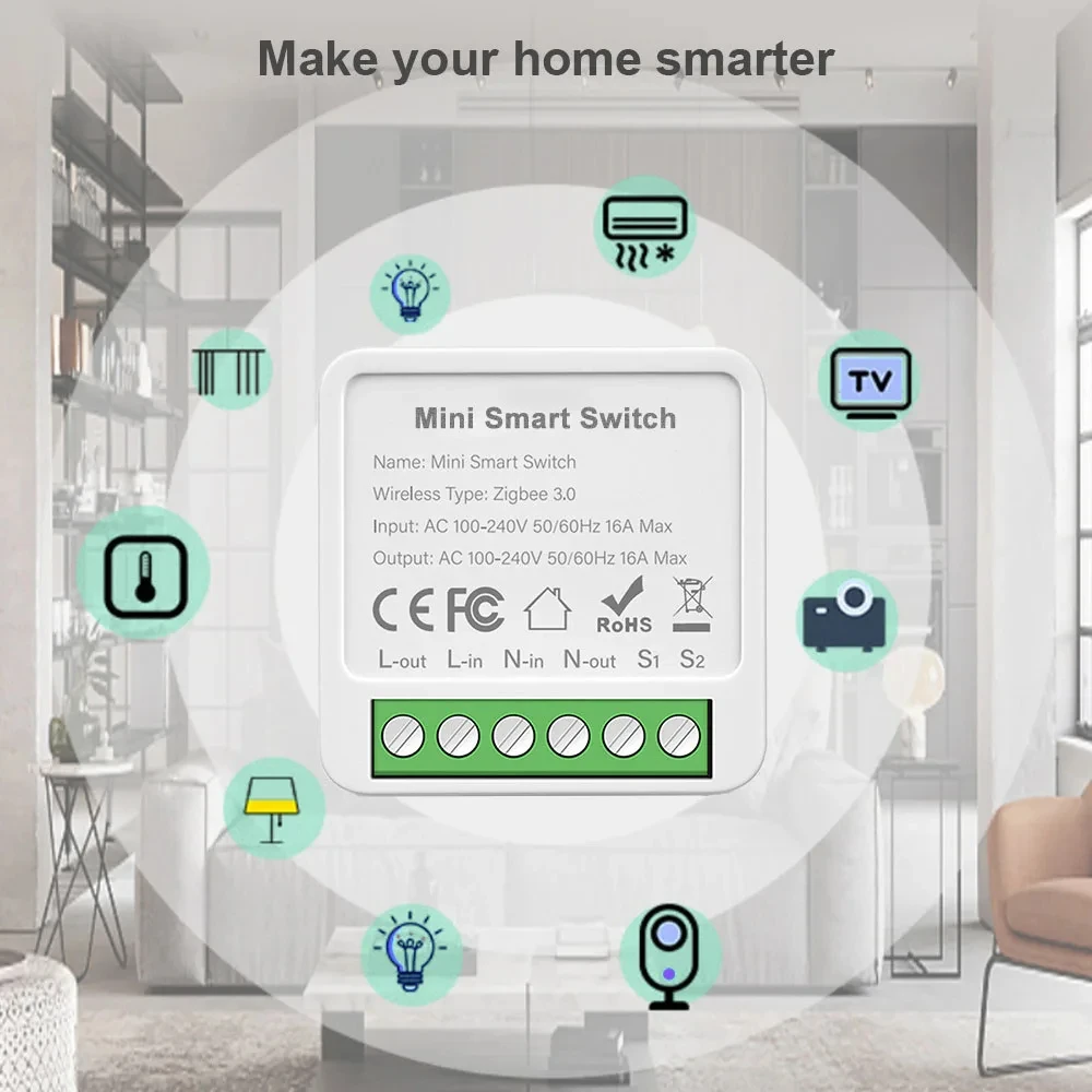 WIFI/ZigBee Smart Mini Smart Light Switch 2 Way Control Breaker Relay 16A Smart Life APP Voice Control For Tuya Alexa Google